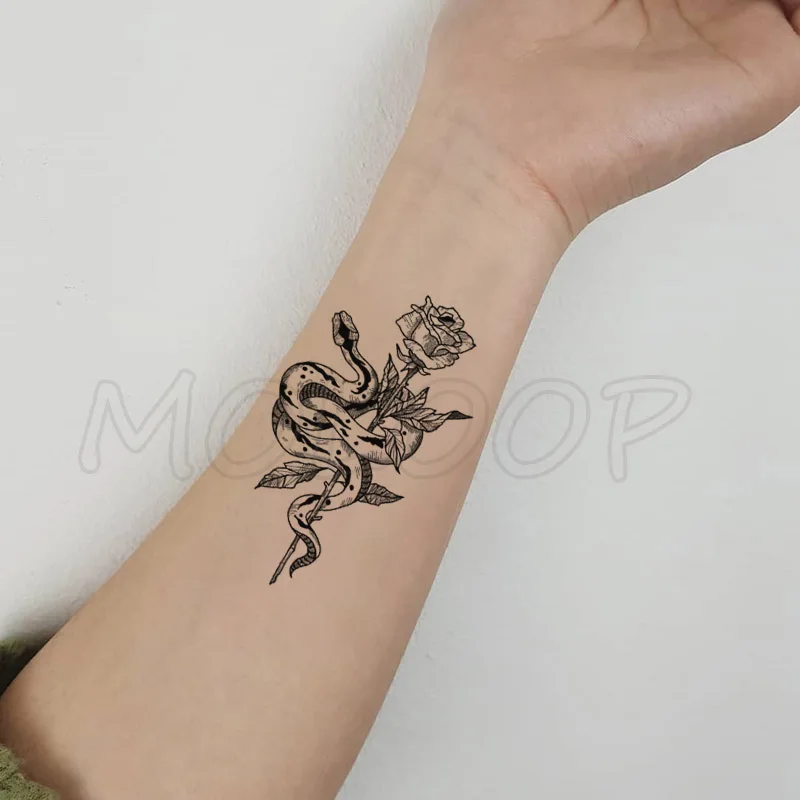 

Waterproof Temporary Tattoo Stickers Black Rose Flower Snake Small Size Tatto Flash Tatoo Fake Tattoos for Man Kid Girl Women