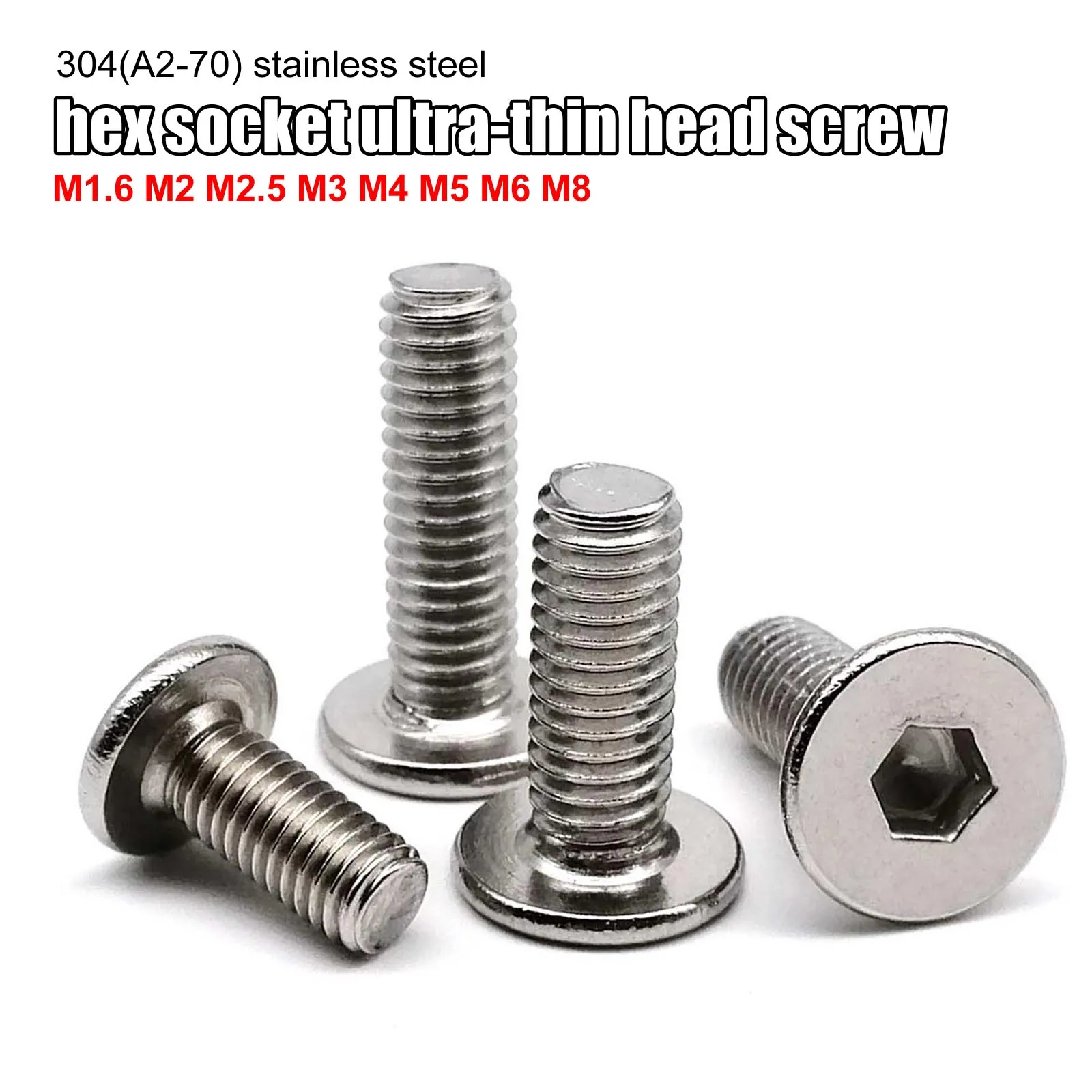 M1.6 bis M8 304 A2-70 Edelstahl CM Sechskant-Innensechskantschraube, ultradünn, flach, Wafer-Kopf