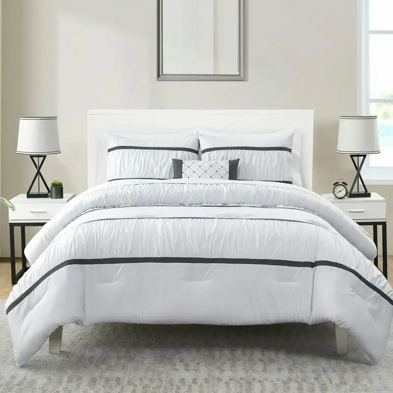 

Trisha 8-Piece White Striped Polyester Bed in a Bag,