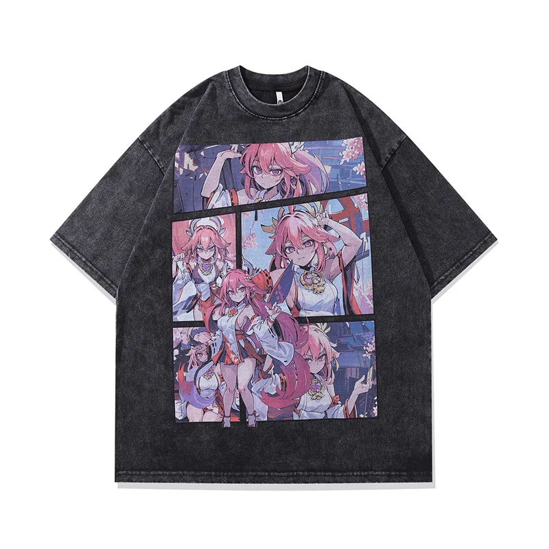 

Hip Hop Streetwear T Shirts Men Oversized Anime Printed Japan Style T-shirts Washed Vintage Cotton Punk Pop Harajuku Y2k Tops