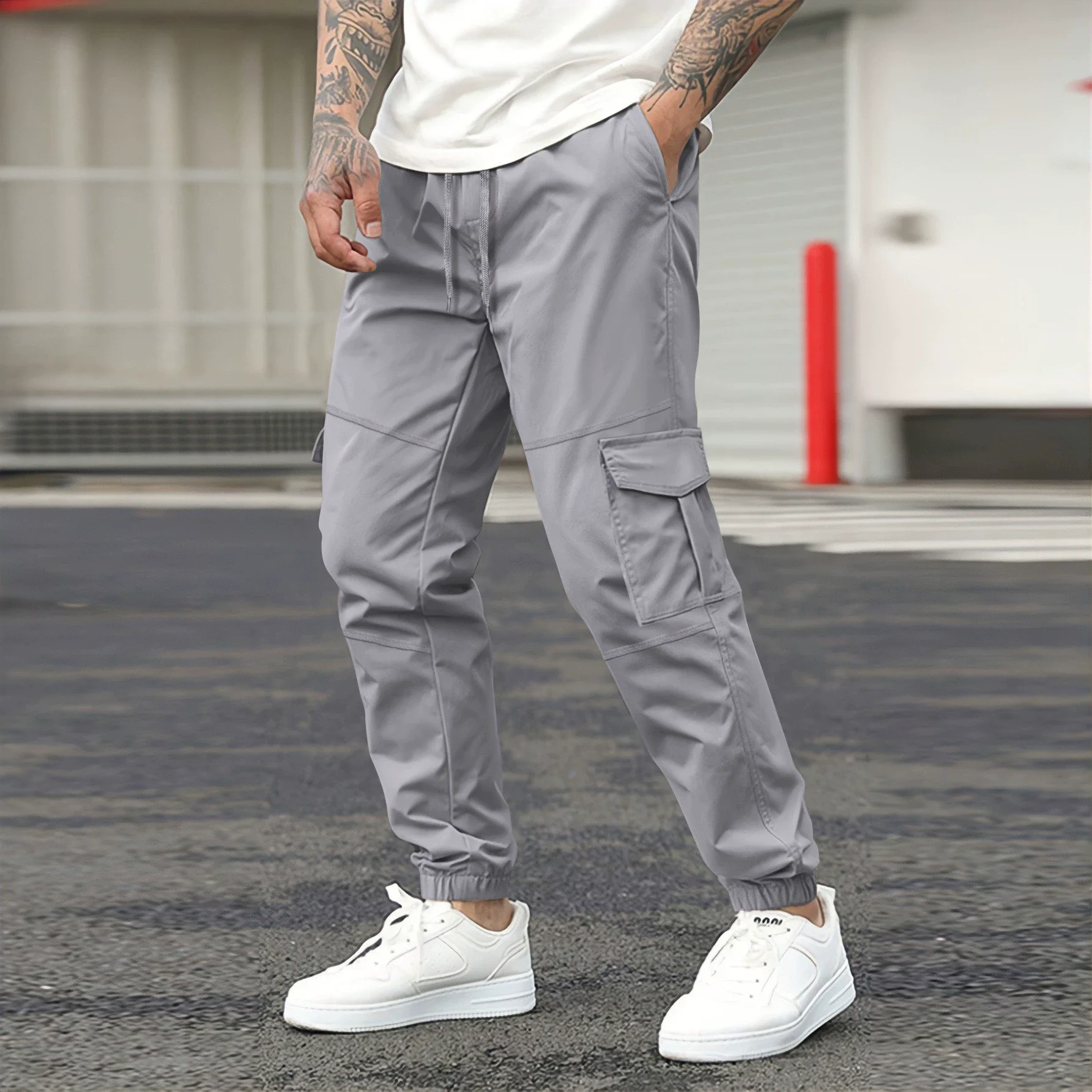 Spring Autumn New Men's Youth Drawstring Pocket Work Clothes Long Pants Fashion Leisure Outdoor Sports Fitness Bag Foot Pants