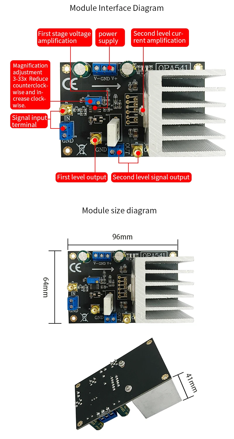 OPA541 Module Audio Amplifier  HiFi AMP 5A Current High Voltage High Current Dri