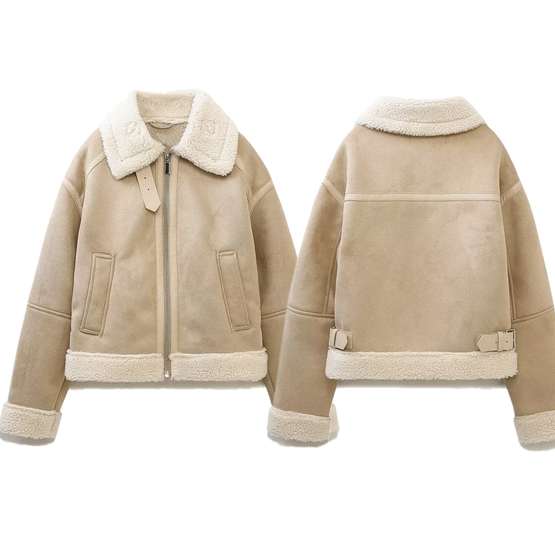 

Dave&Di British High Street Velvet Suede Jacket Winter Fashion Motorcycle Coat Leather Jacket Women