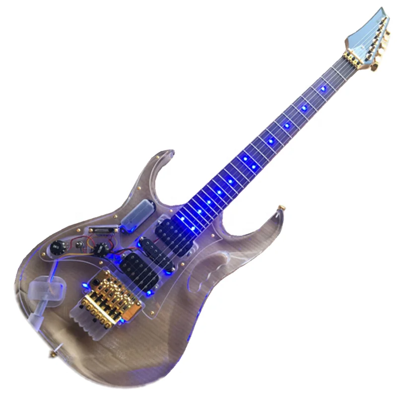 guitar for left handed 6 String Acrylic Electric guitar with Tremolo Bridge,Led Light,Golden Hardware
