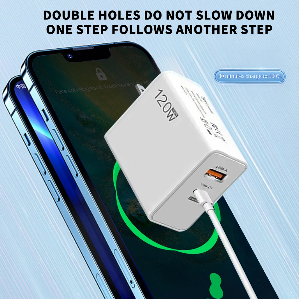 120W USB C Fast Charger With Type C Charging Cable Fast Charging Charger Wall Adapter EU US UK Plug PD Travel USB Quick Chargers