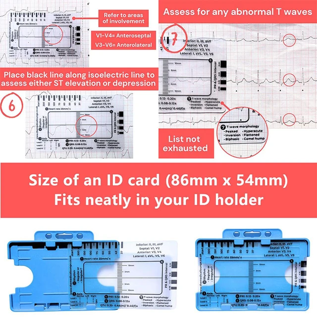 Righello ECG 7 Step Tascabile - 8.6x5.4 Cm, Per Studio E Lettura Elettrocardiogramma