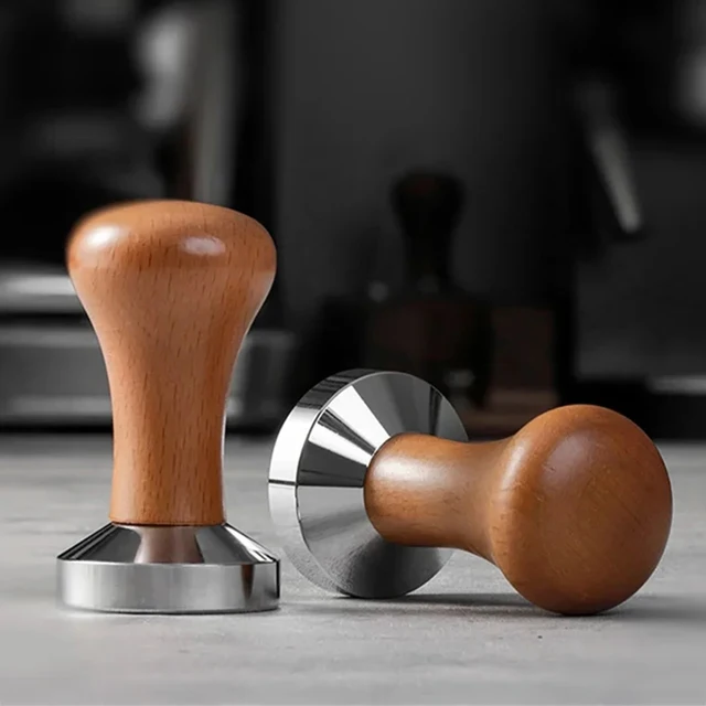 Wooden Handle Coffee Tamper 51mm Stainless Steel Espresso Tamper Coffee Tamper Press Flat Base Coffee Accessories