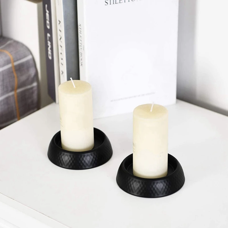 2Pcs Black Candle Holder Scented Candle Bottom Holder Creative Decorative Ornament Candle Tray,For Wedding,Dining Table