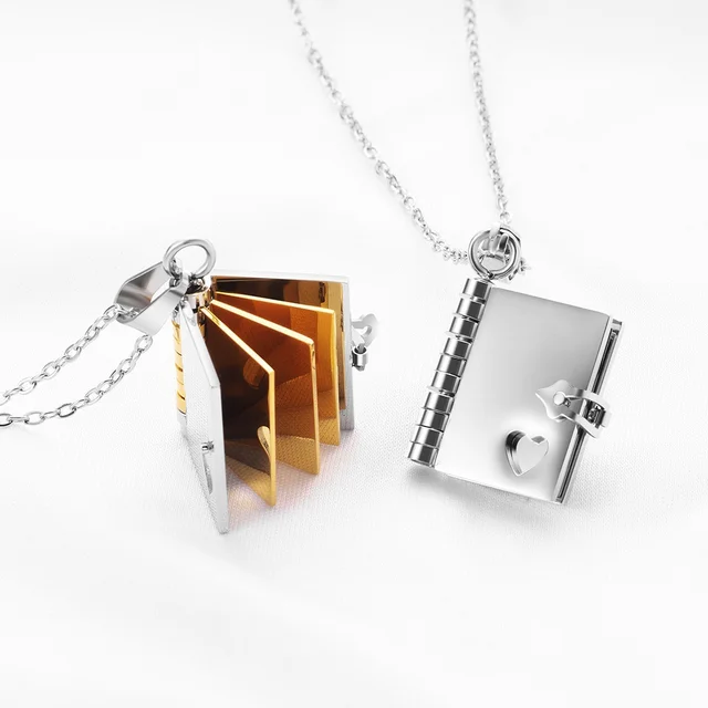 Collier enveloppe texte personnalisé médaillon ouverture livre pendentif Couple Album Photo personnalisé pull chaîne bijoux cadeau d'anniversaire 2