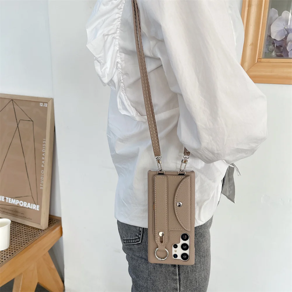 Wrist Strap Crossbody Phone Case For Samsung Galaxy S23 S22 S21 S20 Plus Note 20 Ultra Card Holder Wallet Lanyard Leather Cover