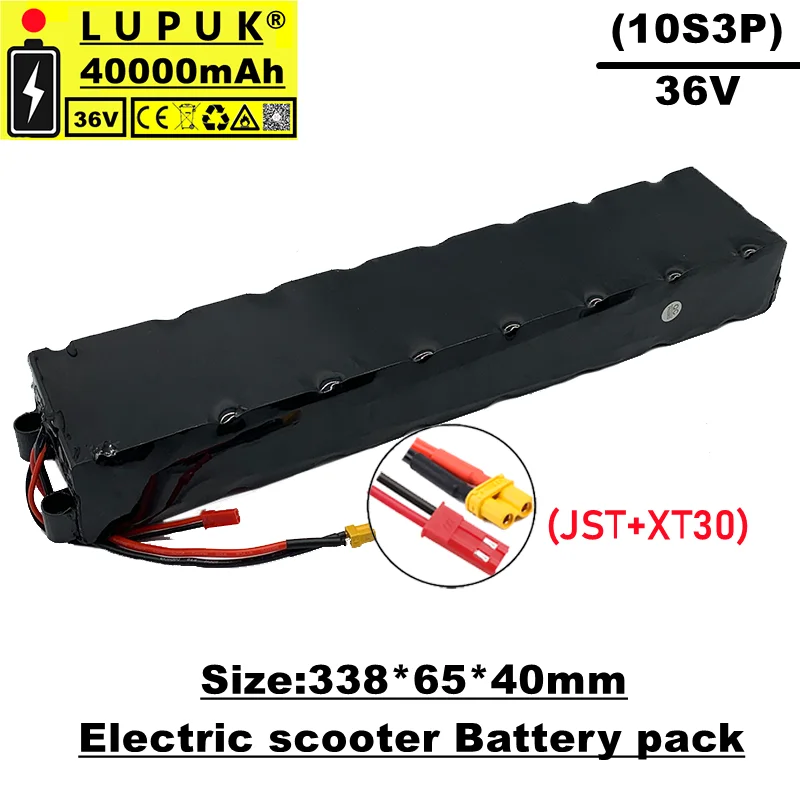 

Lupuk - 10s3p 36v Li Ion Battery Pack, 40ah, jst + xt30 connector, built - in BMS, for Electric Bike, scooter,Small American car