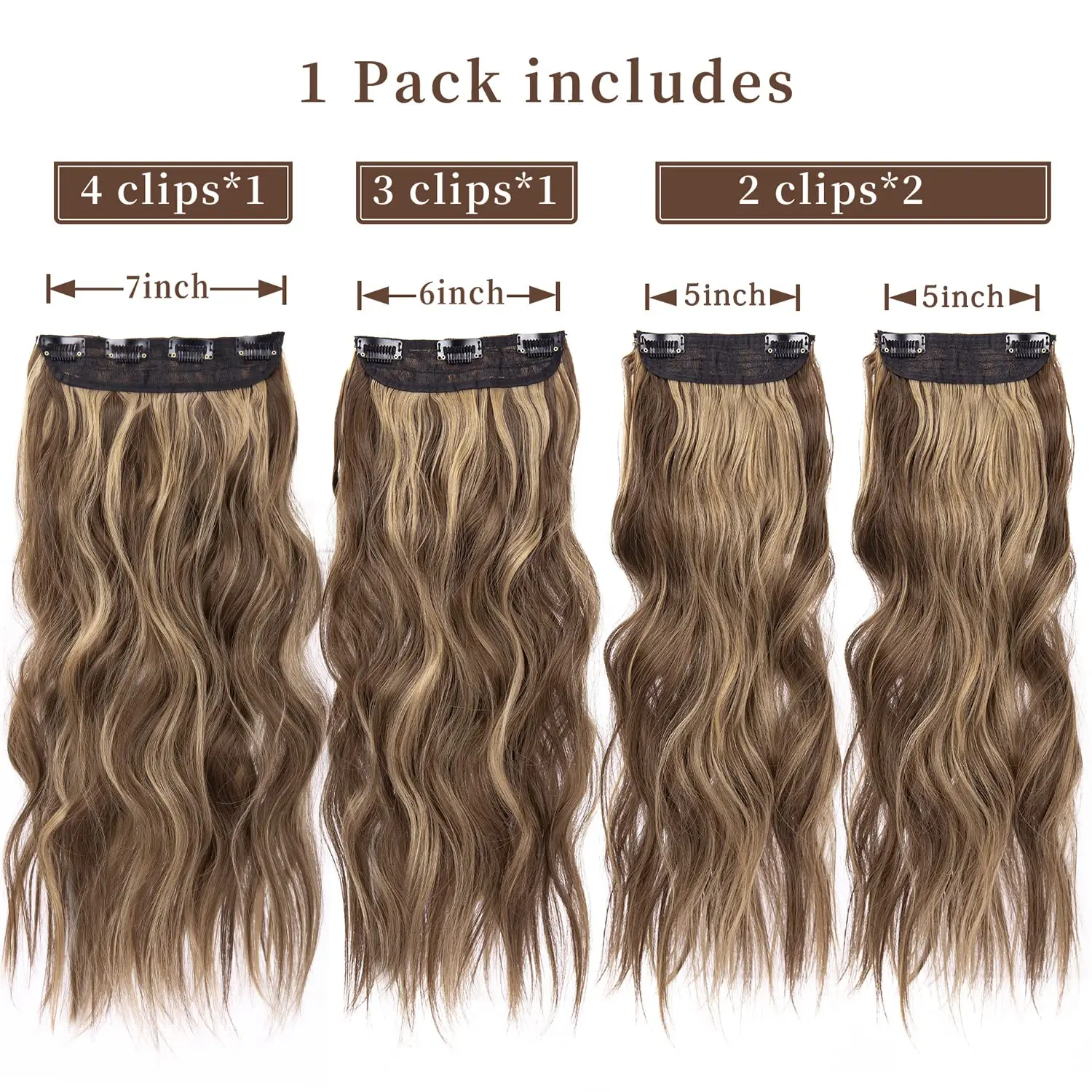 Hair Extensions 4 PCS Wavy Clip In For Woman