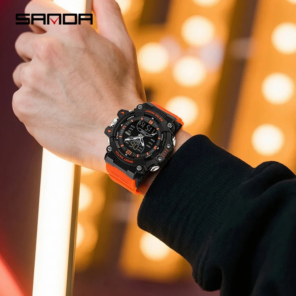 SANDA 6323 Men's Electronic Watch Dual Display Luminous Waterproof Student Watch Outdoor Sports Multifunctional Digital Watch view 6