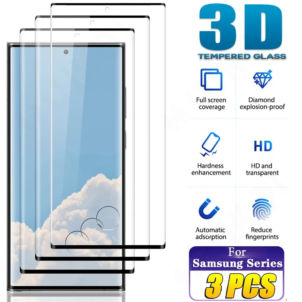 3 Pezzi Di Vetro Temperato Per Samsung Galaxy S24 S23 S22 S21 Ultra Fe Note 20 A54 A34 A14 A53 5G Proteggi Schermo Curvo A Copertura Totale