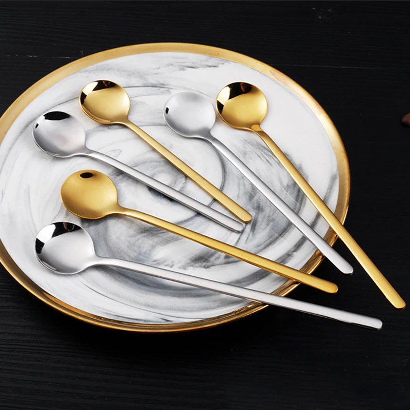 1pcsgoldsilverTeaCoffeeMixingSpoonRoundStainlessSteelDessert