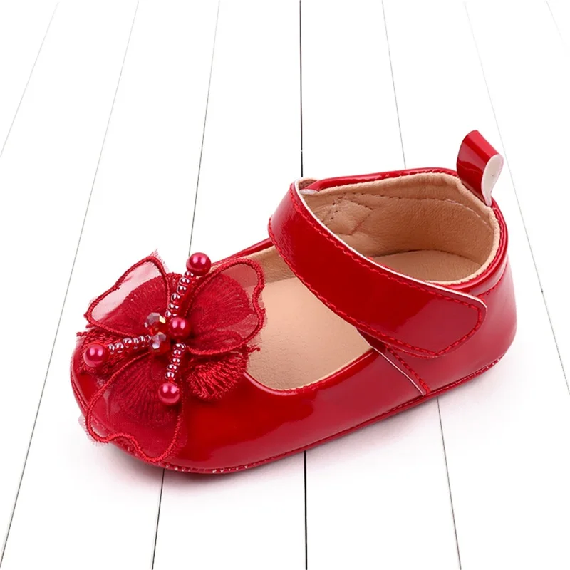 Baby Girls 'Soft PU couro flor antiderrapante princesa sapatos, sapatos de criança, primeiro Walker