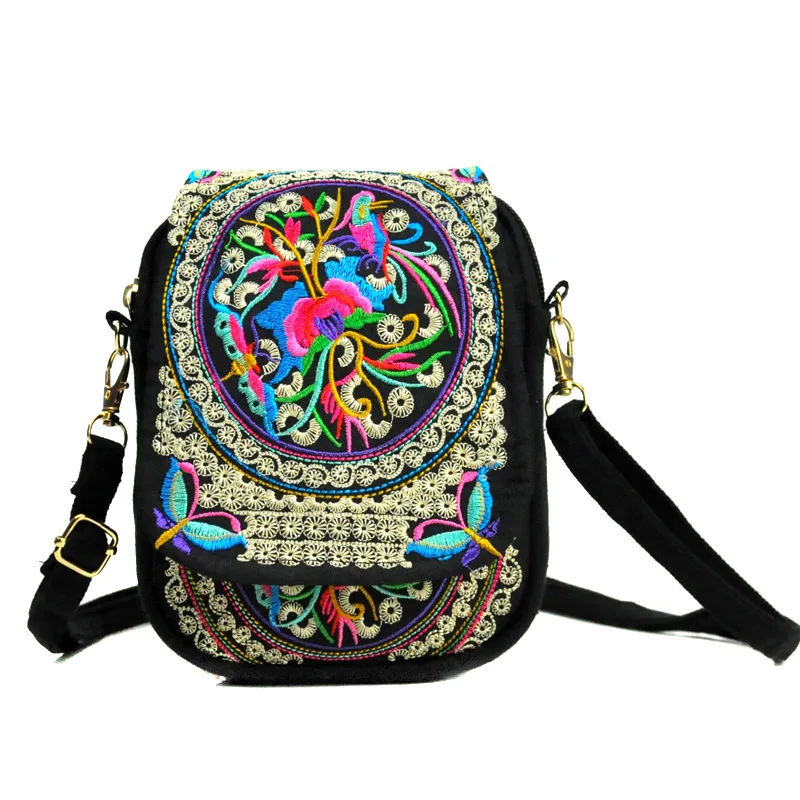 Women Shoulder Bag Travel Pouch Vintage Floral Embroidered Crossbody Zip Bag Embroidered Mobile Phone women shoulder bag crossbody bag