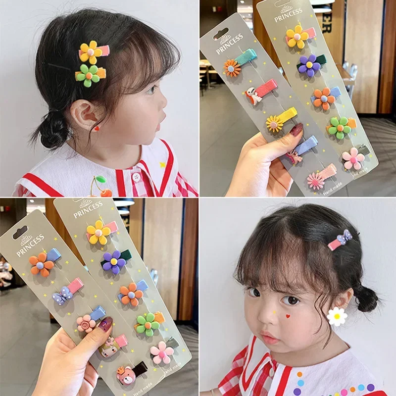Girls Cute Cartoon Animal Fruit Hairpins Sweet Colorful Hair Clip Barrettes Headband for Children Kids Hair Accessories 5pcs