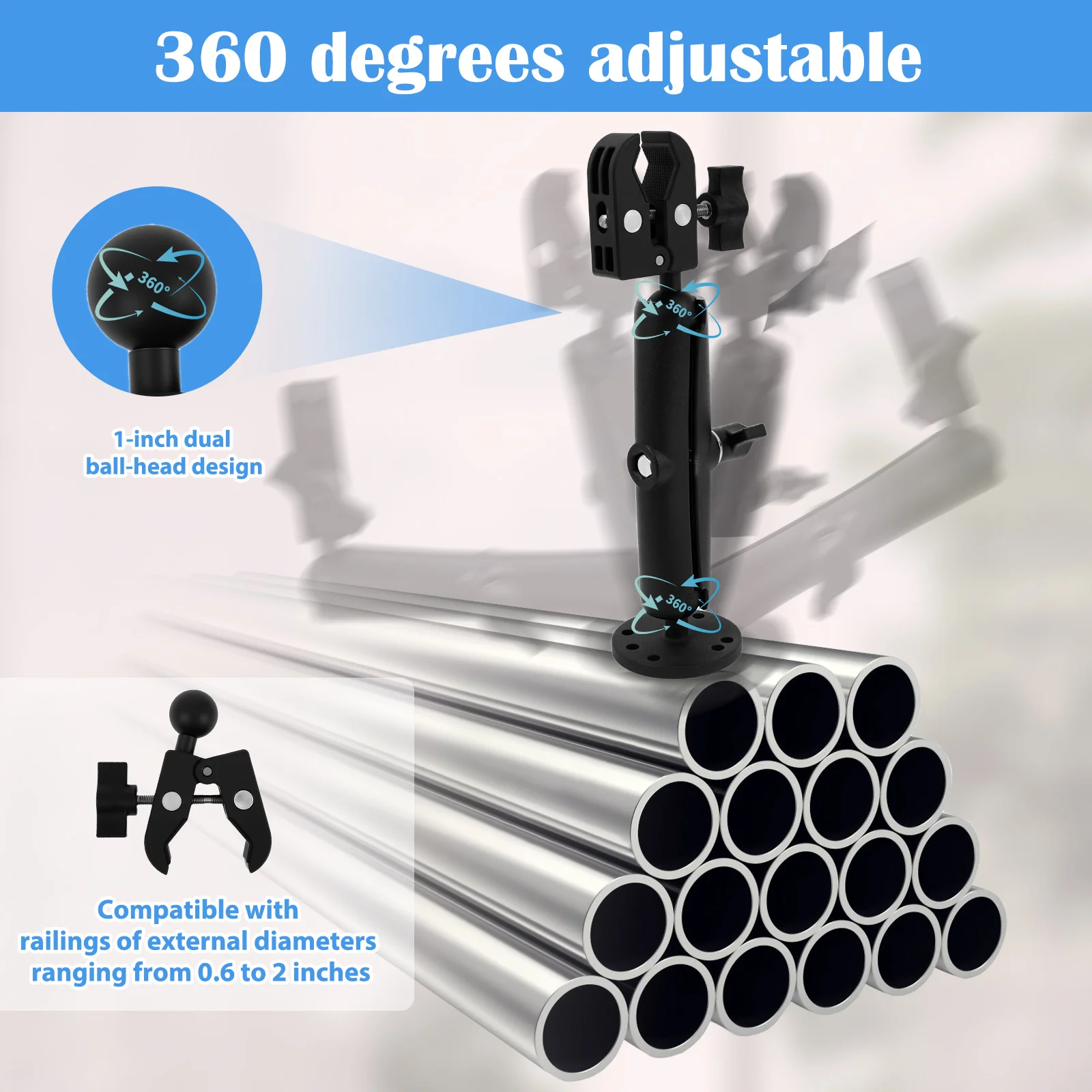 Aluminum Alloy Black Trolling Motor Stabilizer Mount Support Clamp