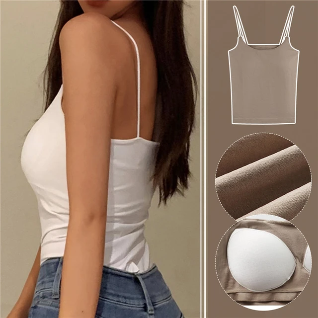 Ladies Brassiere Spaghetti Strap Seamless Padded Camisole Bra