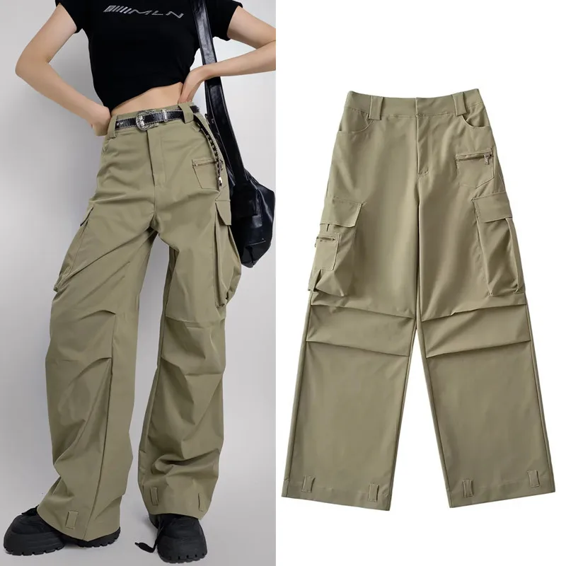 Three-dimensional Multi-pocket Cargo Pants Women's High Waist Loose Slimming Straight Casual Pants Trend