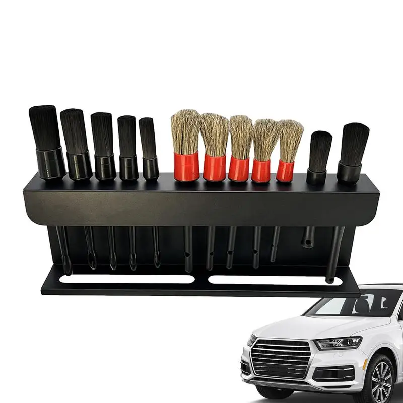 

12pcs Car Detailing Brushes Metal Multipirpose Auto Cleaning Brushes Set Durable Wall-Mounted Detail Brushes For Car Maintenance