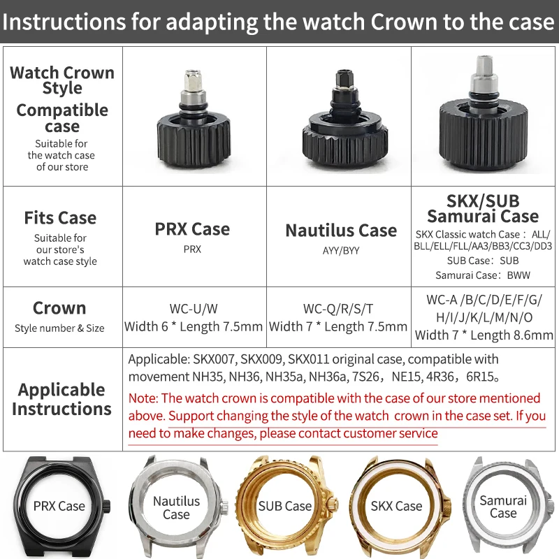 SKX007 Watch Crown Stainless Steel Gold/Silver/Black Polished