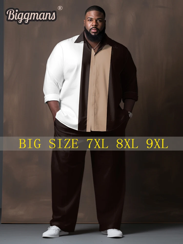 

Biggmans Business Fashion Big And Tall Suit Shirt Set For Summer Men's Clothing Long sleeve Leisure Sports Man Plus Size 9XL