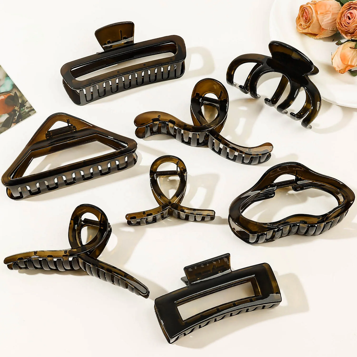 Women Large Dark Transparent Brown Hair Claws Barrettes Hairpins Plastic Ponytail Hair Clips Girls Hair Shark Clip Accessories держатель для мела kamui chalk shark brown