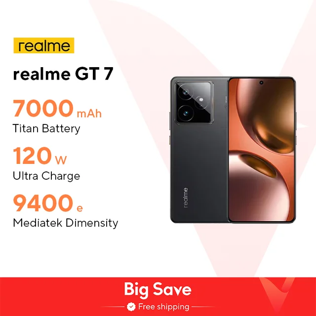 Version mondiale realme GT 7 5G AI Smartphone MTK Dimensity 9400e 6000nits Pro-Esports Display 7000 mAh Battery 120W Ultra Charge 1
