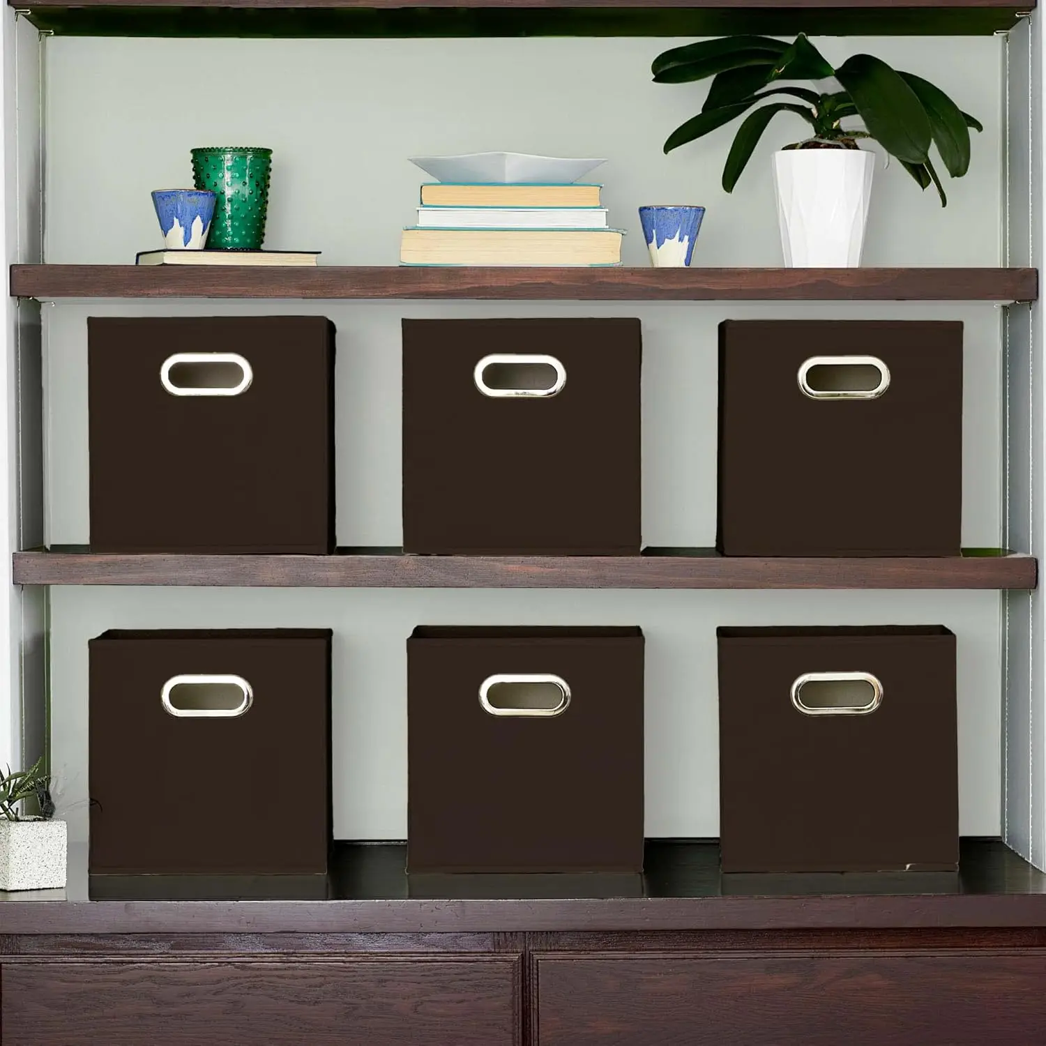 Household Essentials 81-1 Foldable Fabric Storage Bins Set of 6 Cubes with Handles  Navy Blue 6