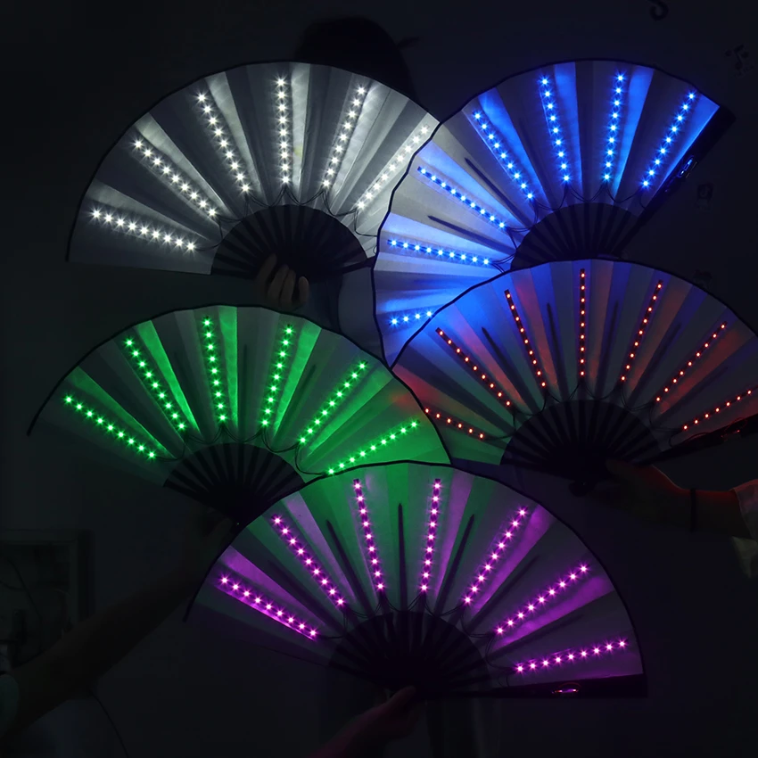 1PC Folding Hand Fan Portable Light Dance Night Show DJ Fluorescent Bar