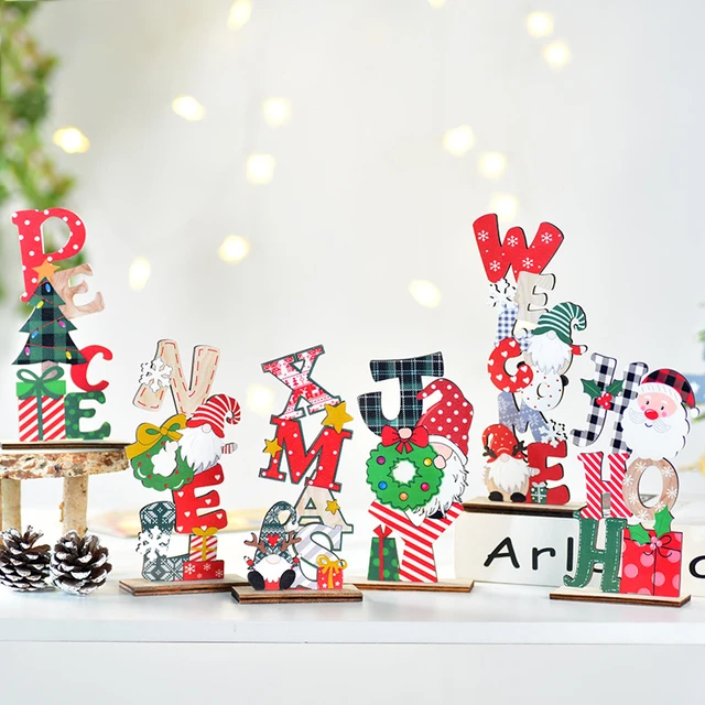 Desktop árvore de natal papai noel diy decoração de madeira sinais de natal  placa decoração de natal 2023 anos novos presentes de festa - AliExpress