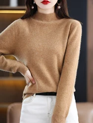 Women's Luxurious Merino Wool Cashmere Turtleneck Sweater - Cozy Long Sleeve Knit Pullover - S (Khaki)