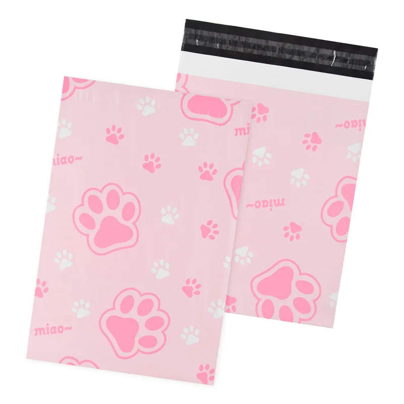 10x13 inches Pink Poly Mailer Cat Claw Print Courier Storage Bag Self Seal Express Packing Bag Waterproof Mailing Envelope 10Pcs