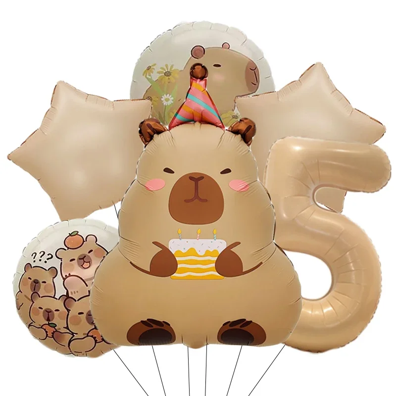 6 Stück Karamell Schokoladenfolie 32 Zoll Nummer Capybara Thema Ballon Tier Geburtstag Party Set Babyparty Globos – Detail 6