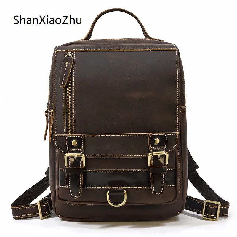 

Design Men Large Leather Backpack Genuine Leather Backpack Real Computer Cowhide Laptop Bag Vintage Retro Style School Bag