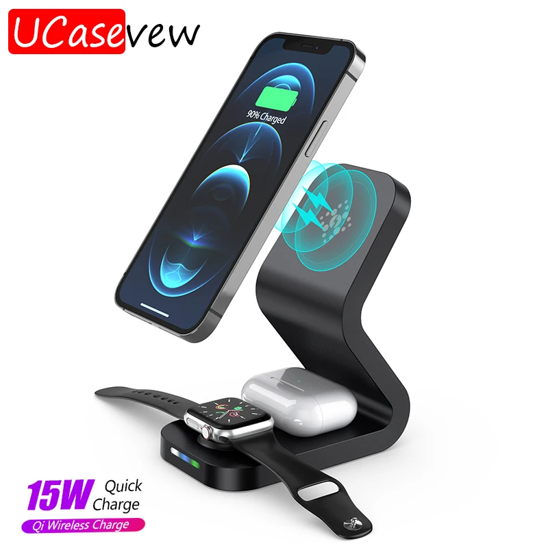 

15W 3 in 1 Magnetic Wireless Charging for iPhone 12 13 ProMax Mini Quick Charge Station Dock for Airpods Pro Apple Watch 6 5 4 3