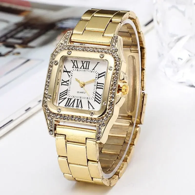 High Quality Fashion Business Ladies Casual Stainless Steel Rose Gold Quartz Watch Student Ladies Square Waterproof Clock Retro