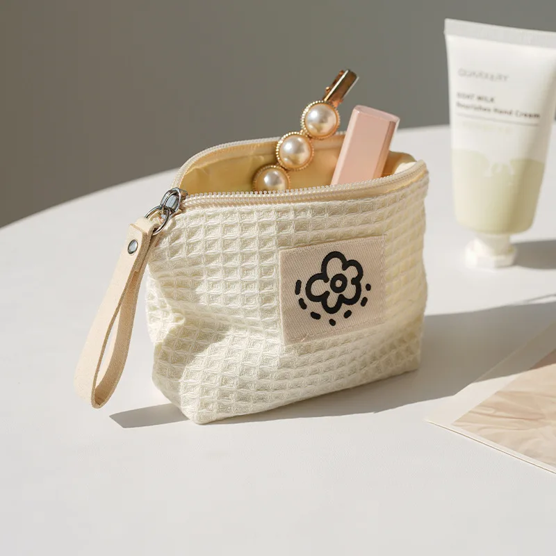 Chic Floral Waffle-Pattern Travel Wallet & Cosmetic Bag