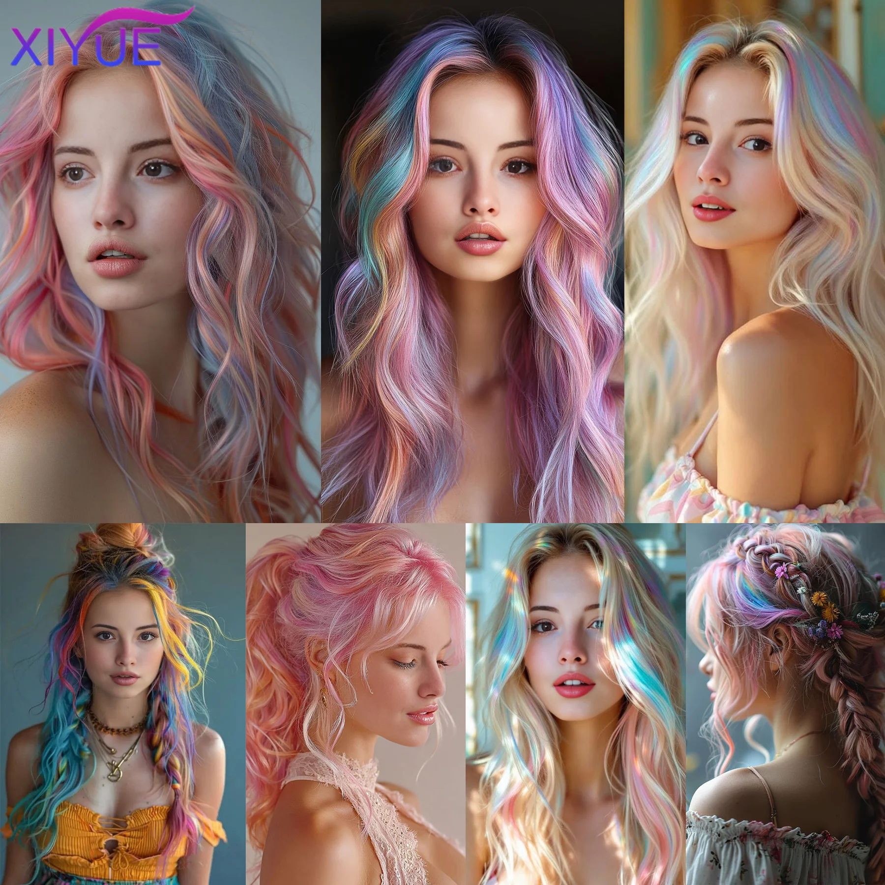 Colorful Hair Extensions Curly One Clip in Synthetic Long Hairpiece For Girls Women Kid Multi-colors Party Highlights Wig Piece