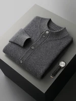 ANGEL Men's 100% Cashmere Sweater Coat Mock Neck Thick Cardigan Buttons Smart Casual Autumn Winter Cashmere Knit Clothing Top 2