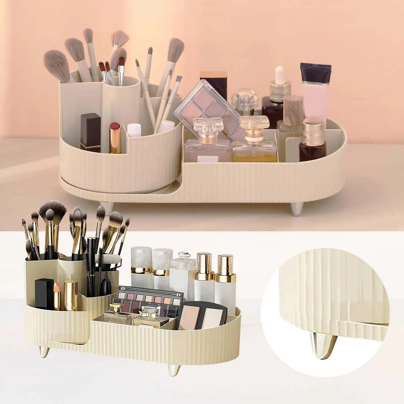 

Rotatable and Hanger Cosmetic Brush Organizer,Large Capacity,Easy Accessories,Durable PP Material Rack Over Sink,Stainless Steel