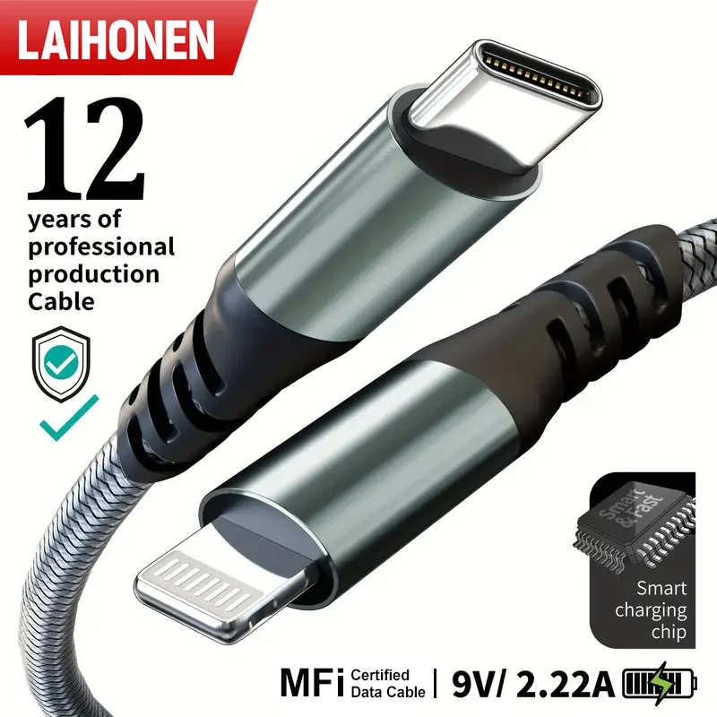USB C para Lightning 10 pés Certificado MFi para iPhone 14 Pro Max 13 Pro Tipo C para Lightning Cabo de dados trançado de carregamento rápido