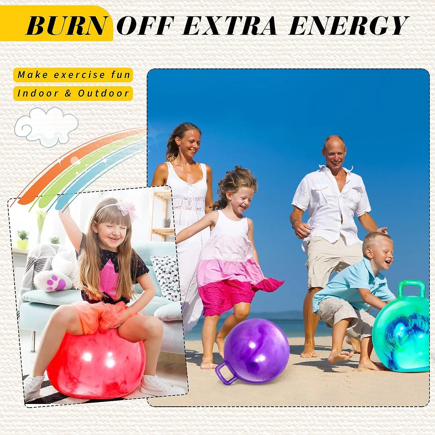 18" Hopper Ball with Handle Bouncing Ball Marble Bouncy Balls Hopping Toys Inflatable Hop Ball Jumping Ball for Boys Girls 6