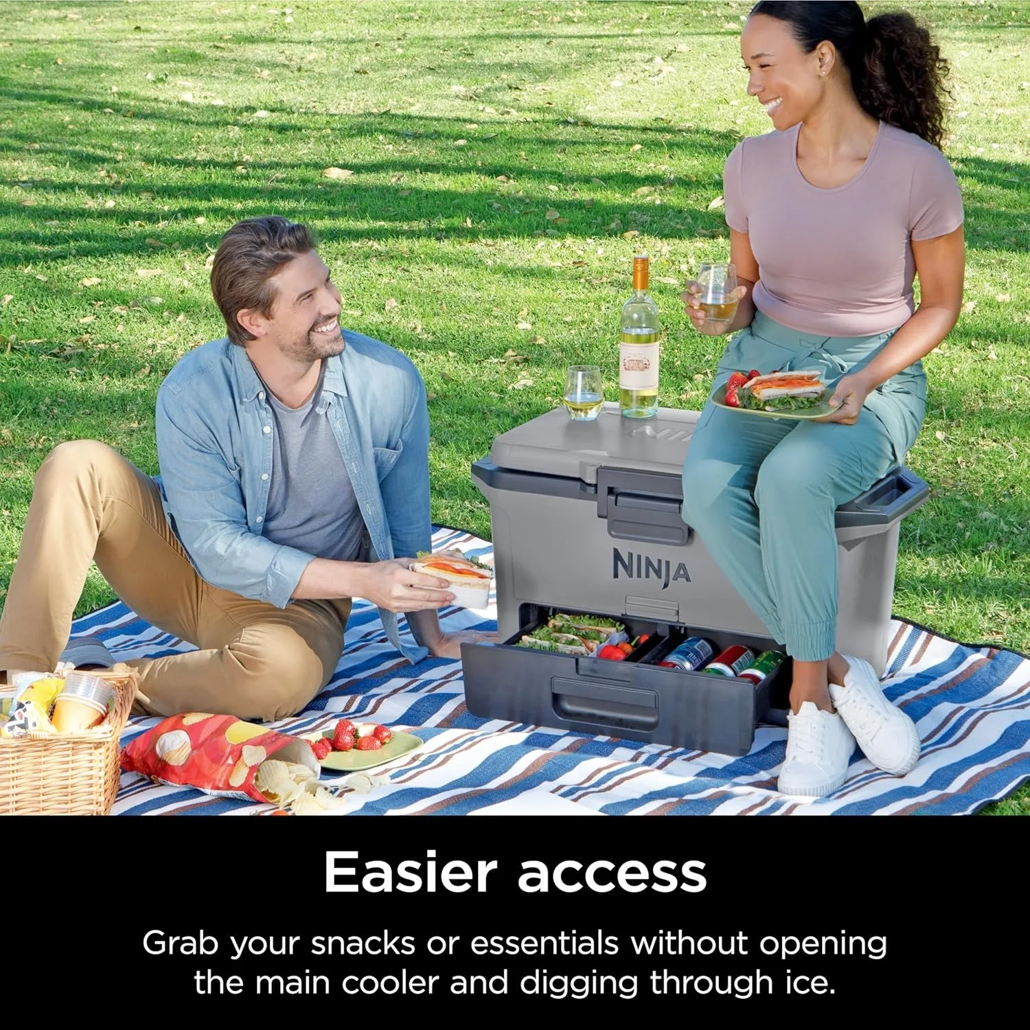 Ninja FB151GY FrostVault 50qt Hard Cooler with Dry Zone, Integrated Fridge-Temp Dry Storage Drawer Slate Gray