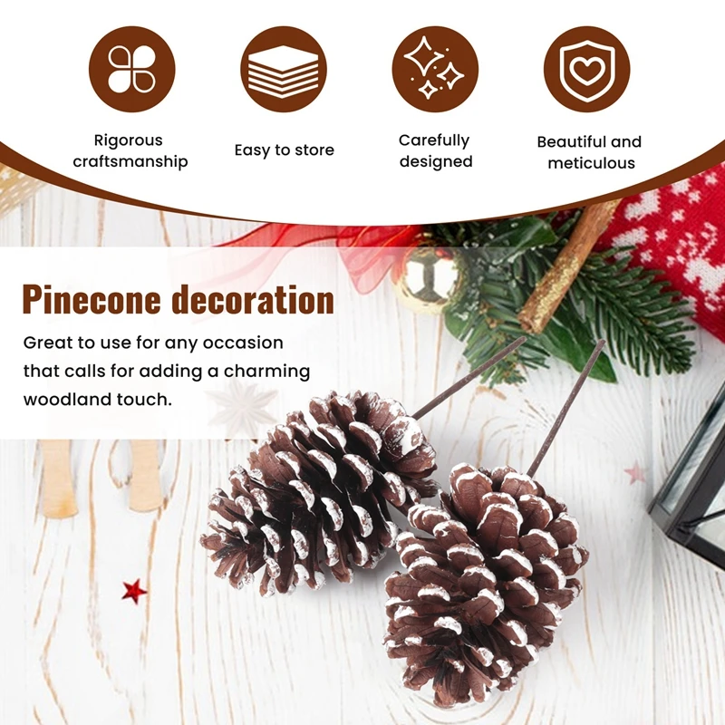12Pcs Christmas Pinecone Sprays Medium Pinecones Picks With Wired Stems 8.3 Inch Tall For Xmas B