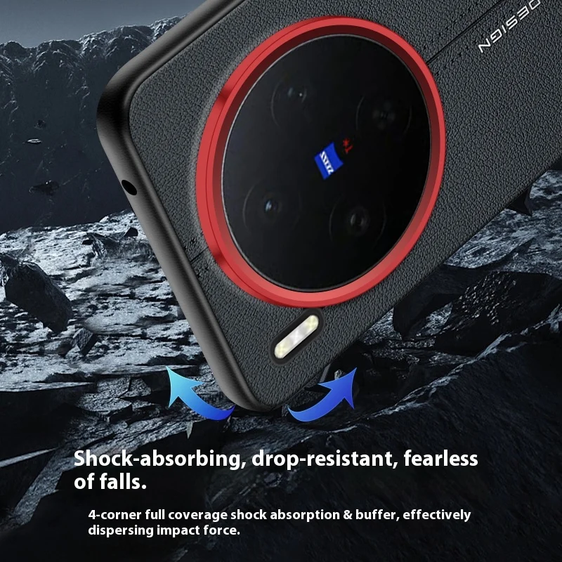 Luxury Leather Metal Lens Frame Frosted Shockproof Bumper Case