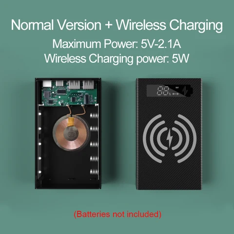 Power Bank Case Support Quick & Wireless Charger Detachable 18650 Power Bank Without Battery Charge QC 3.0 PD DIY Shell
