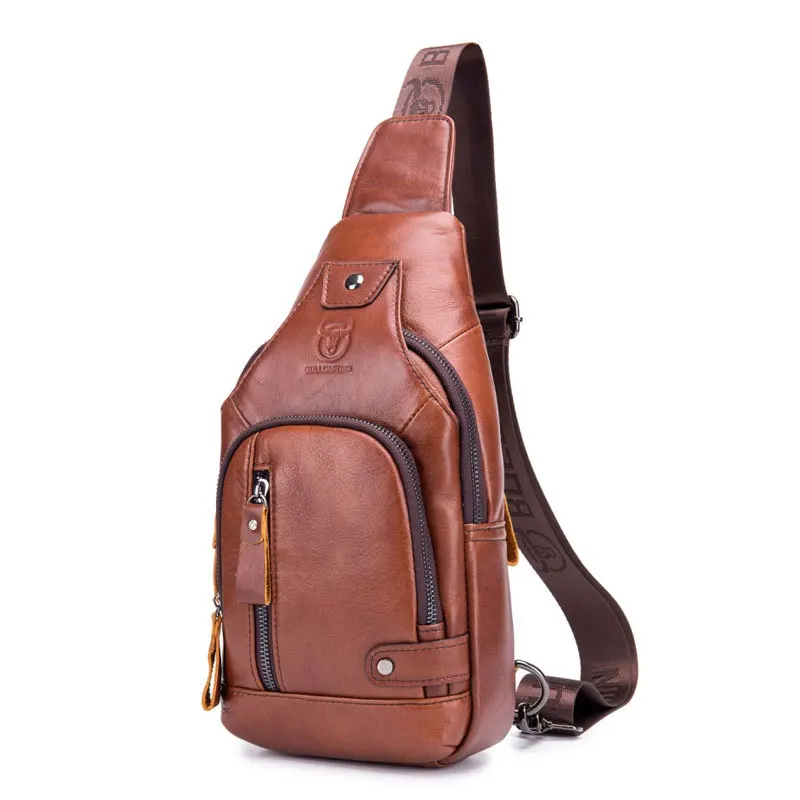 Vintage Men's Chest Bag Crossbody Bag Outdoor Casual Genuine Leather Business Travel Shoulder Bag with Large Capacity